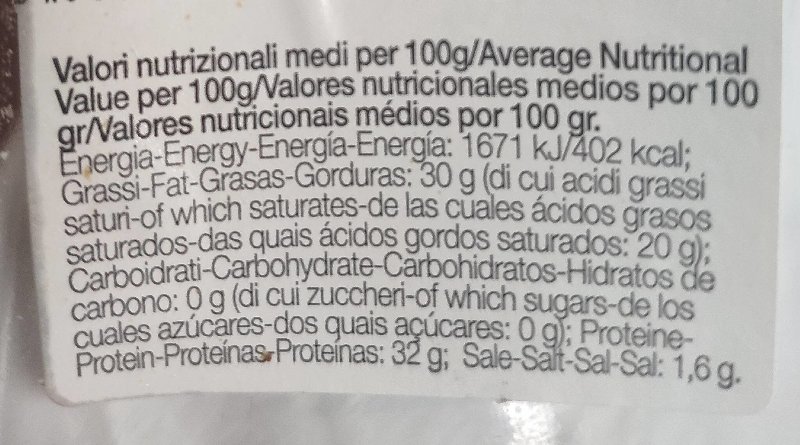 Foto da tabela nutricional