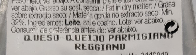 Foto da lista de ingredientes