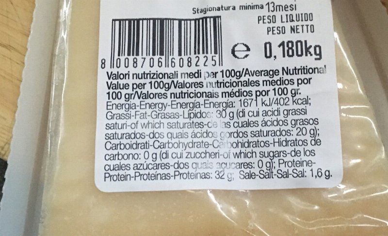 Foto da tabela nutricional