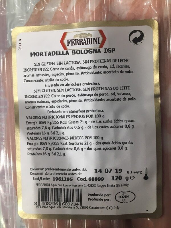 Foto da lista de ingredientes
