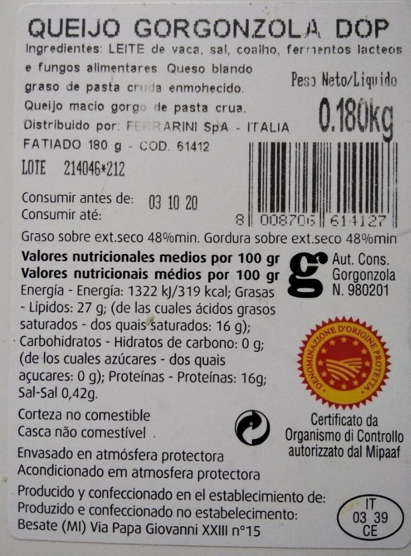 Foto da tabela nutricional