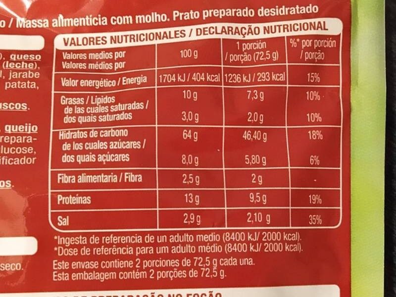 Foto da tabela nutricional