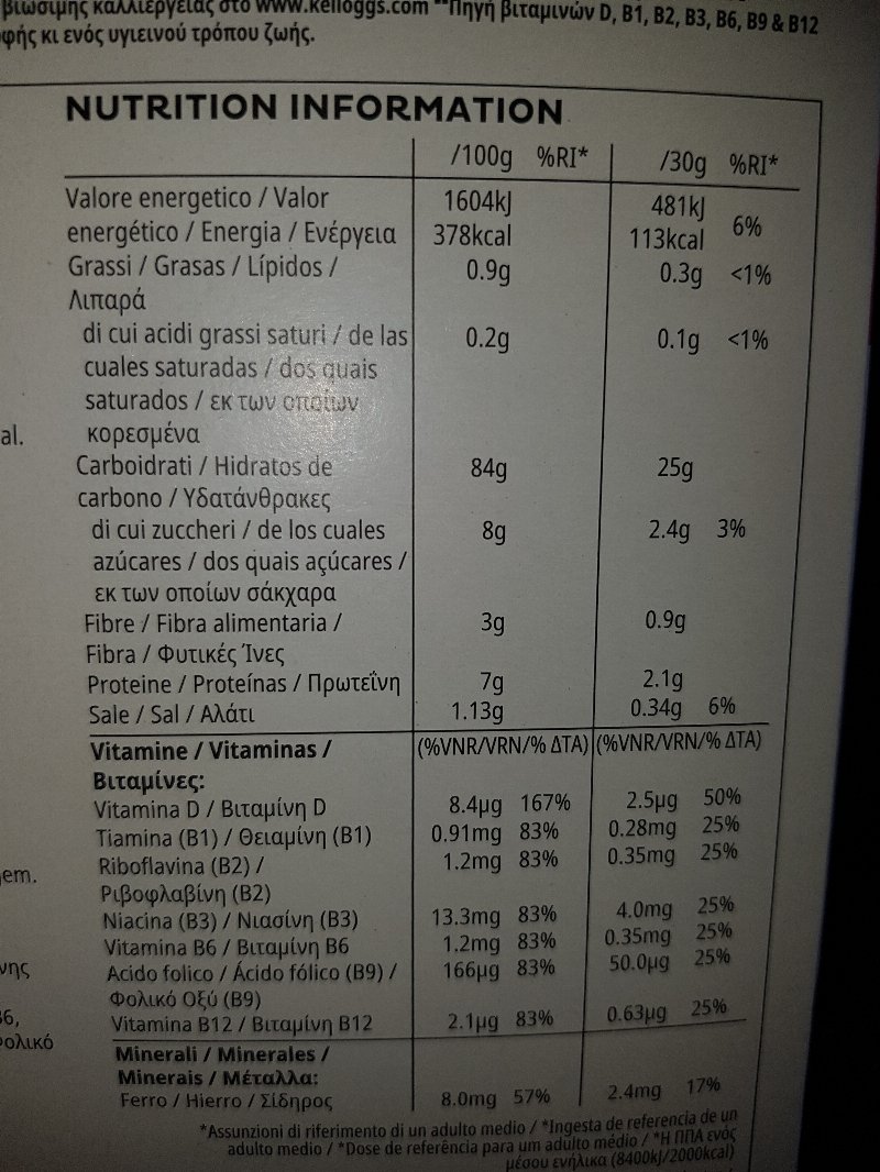 Foto da tabela nutricional