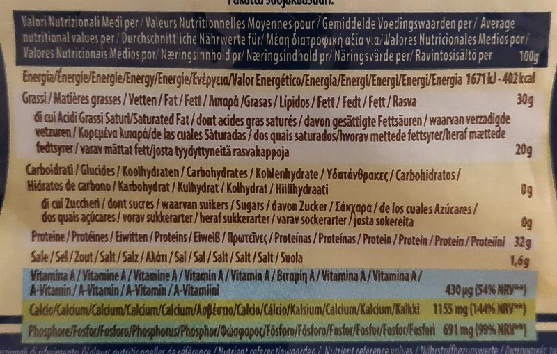Foto da tabela nutricional