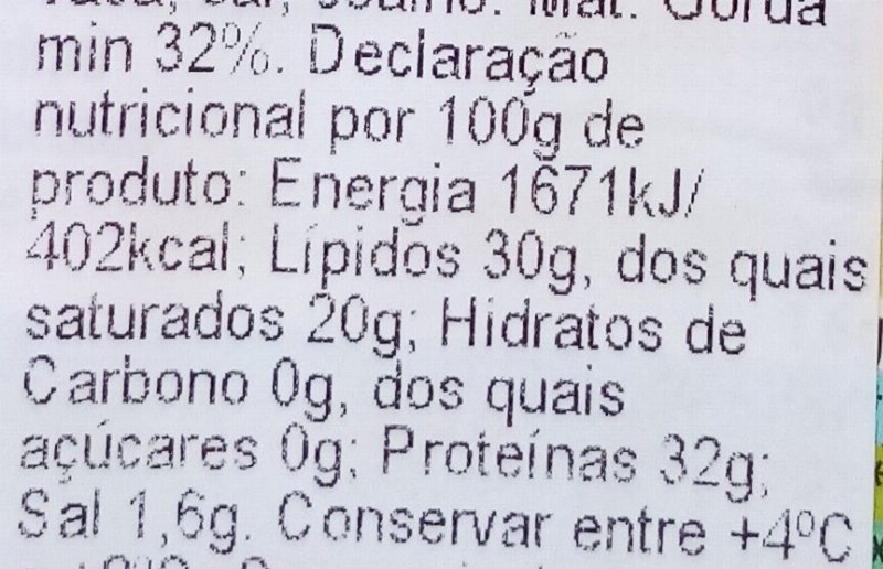 Foto da tabela nutricional