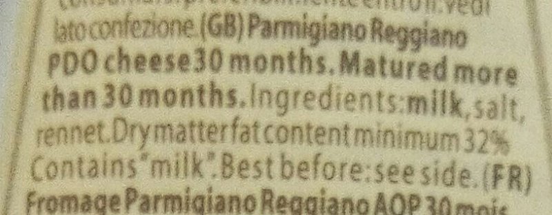 Foto da lista de ingredientes