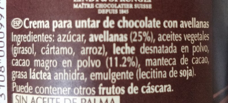 Foto da lista de ingredientes