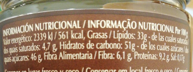 Foto da tabela nutricional