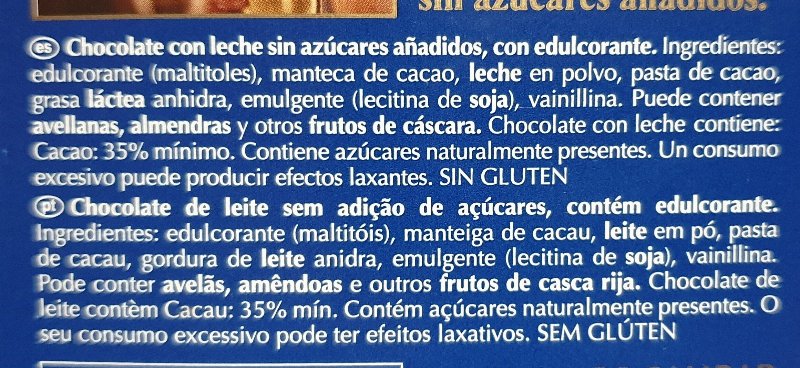 Foto da lista de ingredientes