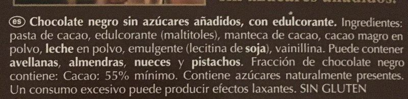 Foto da lista de ingredientes