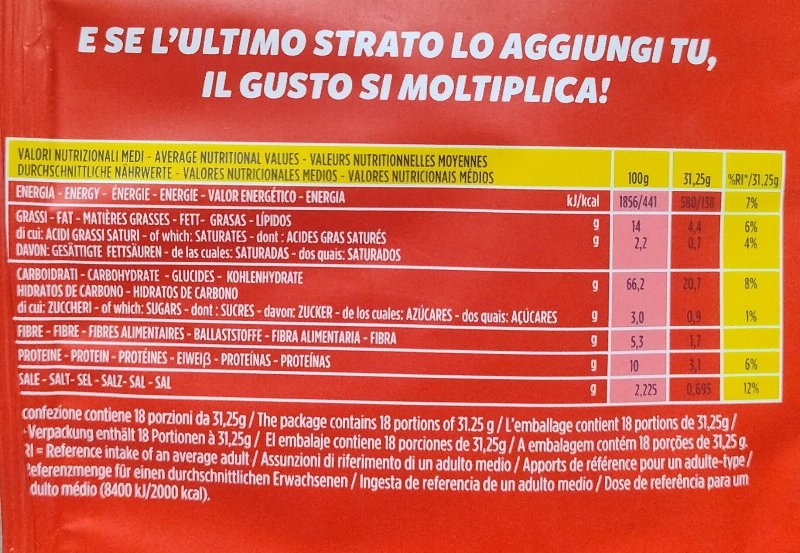 Foto da tabela nutricional