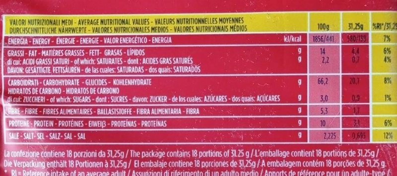 Foto da tabela nutricional