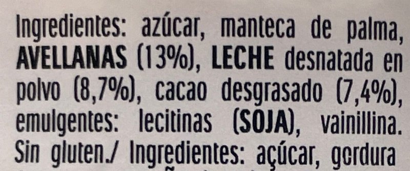 Foto da lista de ingredientes