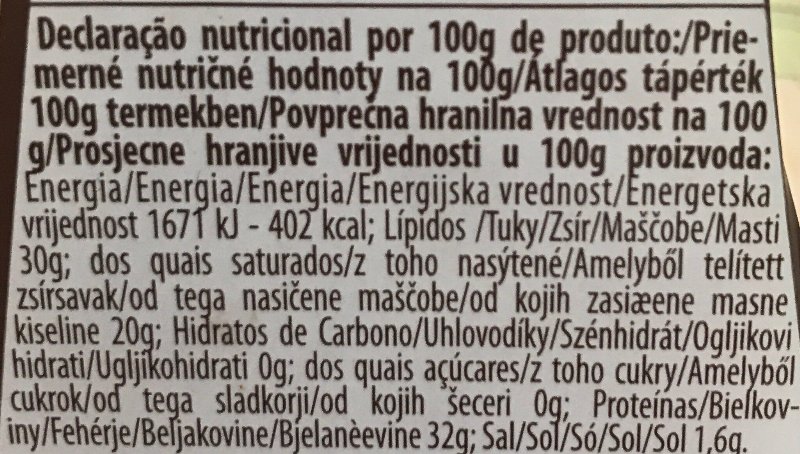 Foto da tabela nutricional