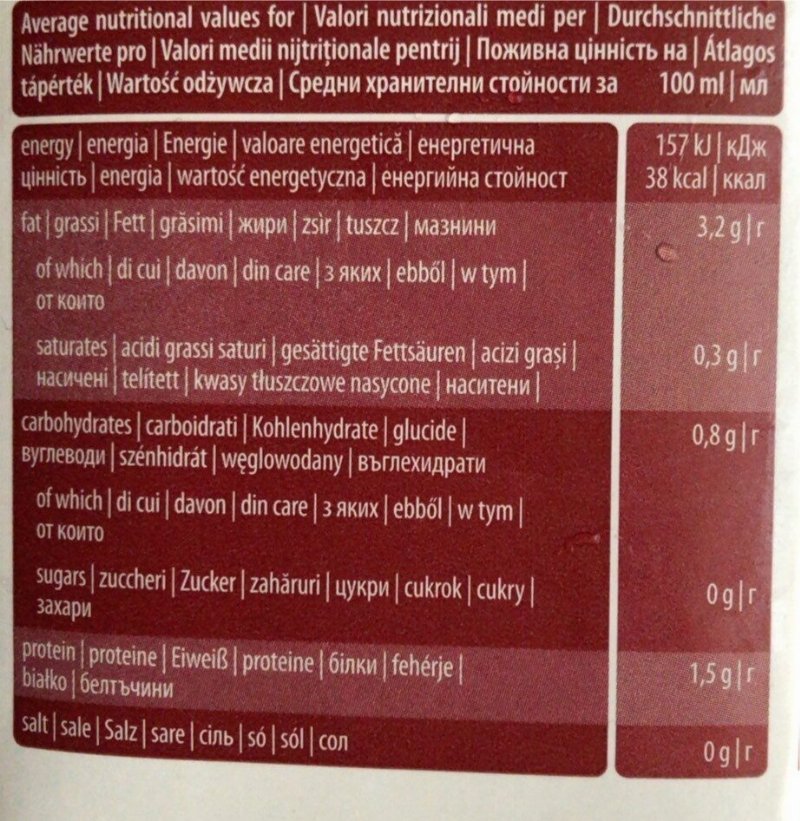 Foto da tabela nutricional