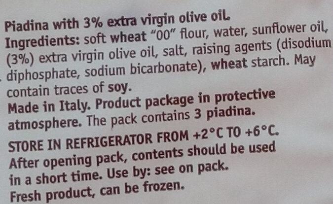 Foto da lista de ingredientes