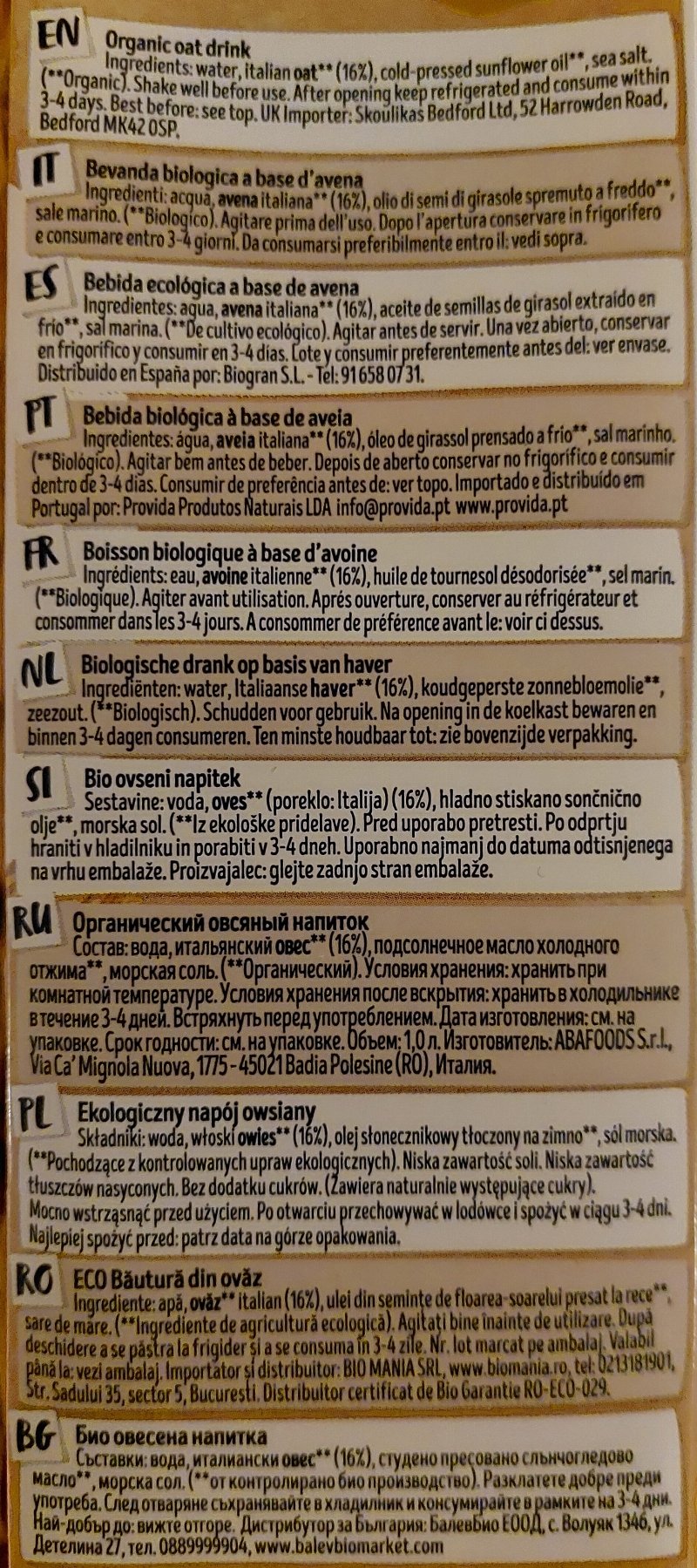 Foto da lista de ingredientes