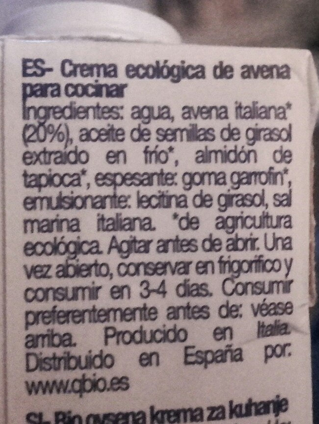 Foto da lista de ingredientes
