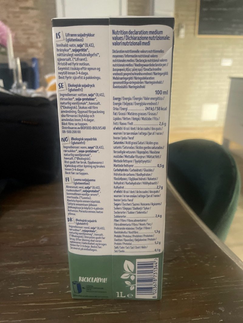 Foto da tabela nutricional