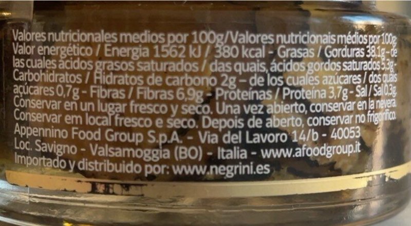 Foto da tabela nutricional