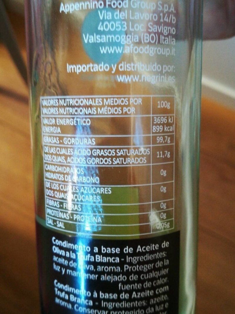 Foto da tabela nutricional