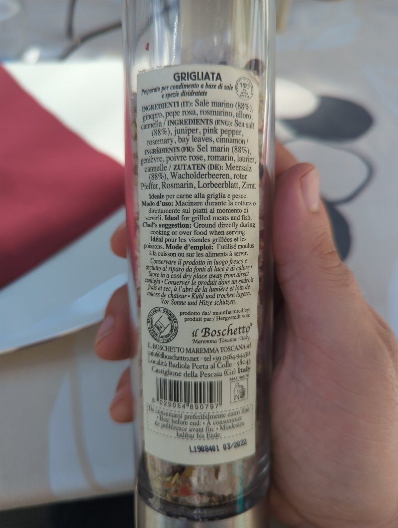 Foto da lista de ingredientes