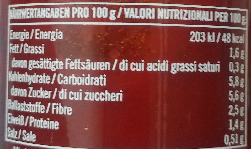 Foto da tabela nutricional