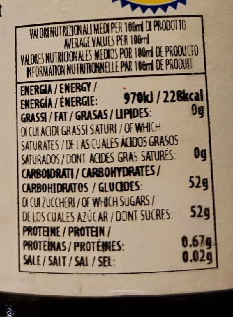Foto da tabela nutricional