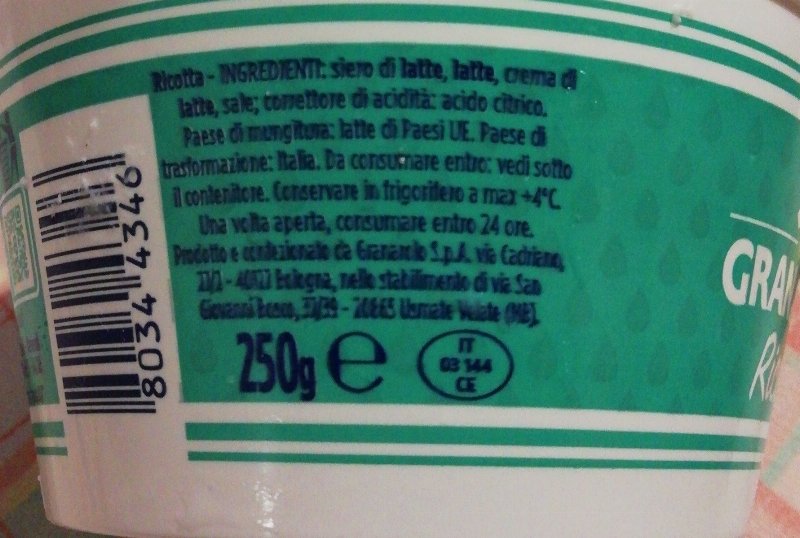 Foto da lista de ingredientes