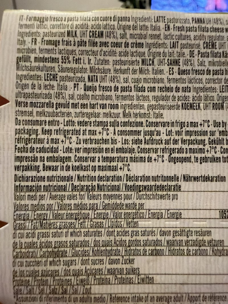 Foto da lista de ingredientes