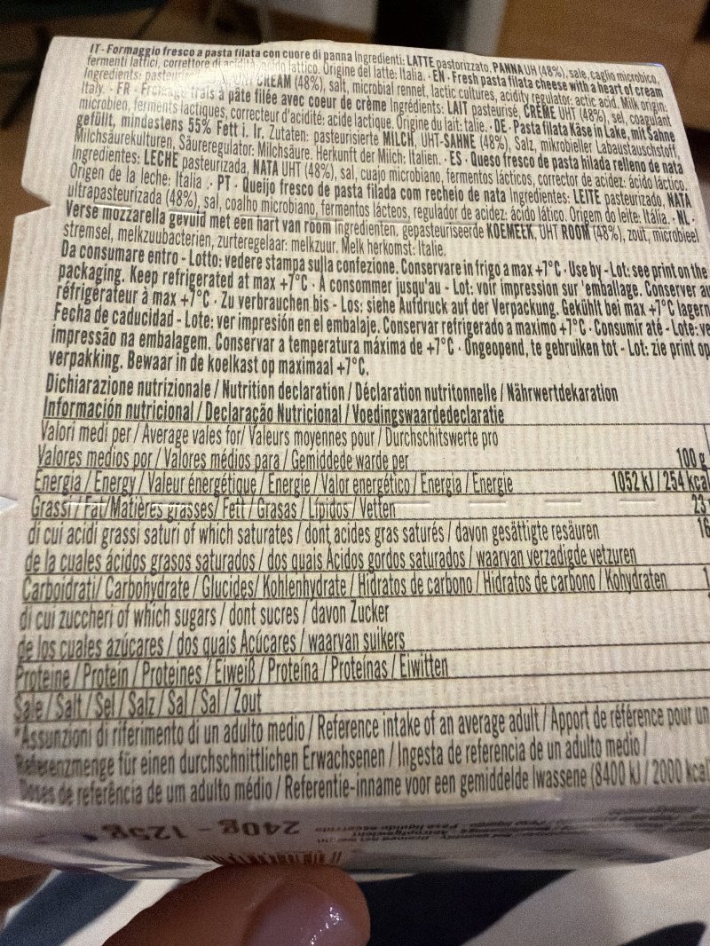 Foto da tabela nutricional