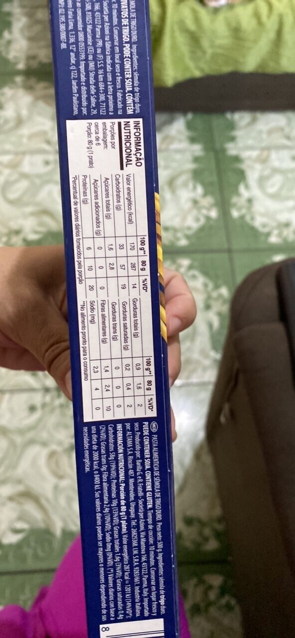 Foto da tabela nutricional