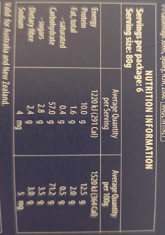 Foto da tabela nutricional