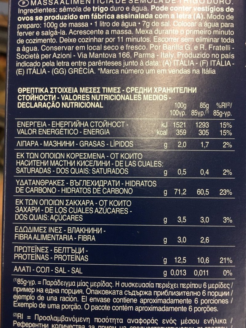 Foto da tabela nutricional