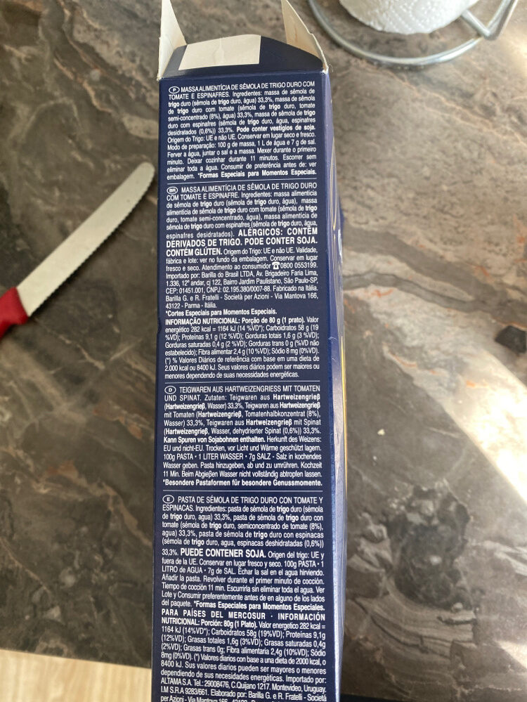 Foto da lista de ingredientes