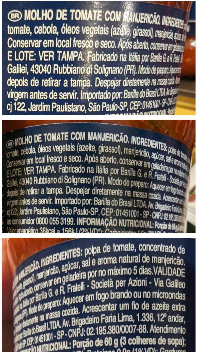 Foto da lista de ingredientes