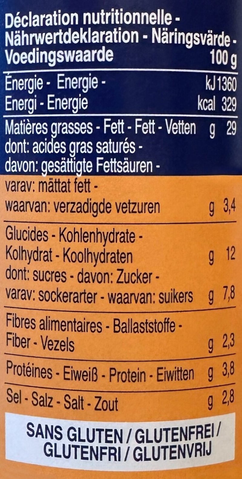 Foto da tabela nutricional