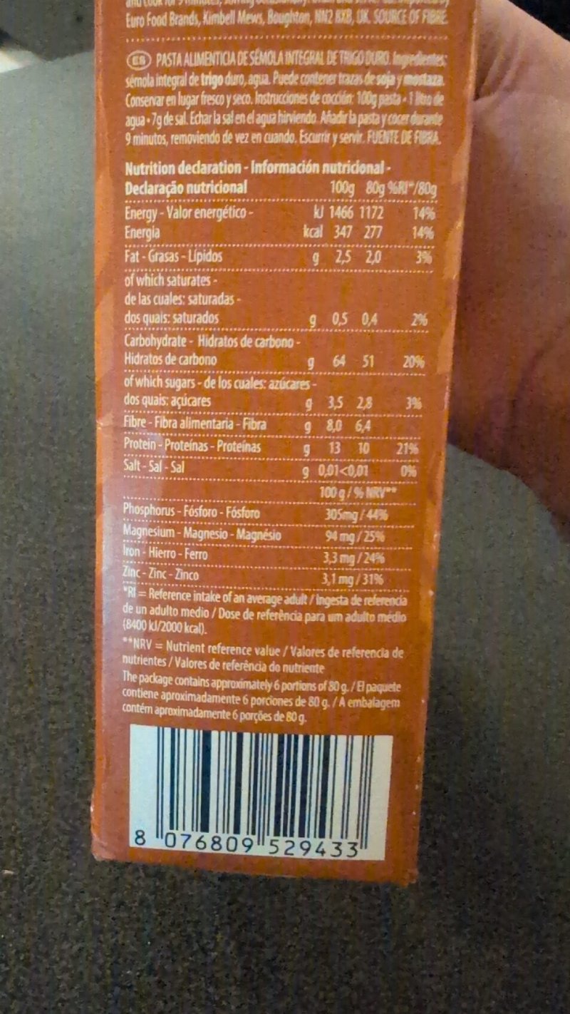 Foto da tabela nutricional