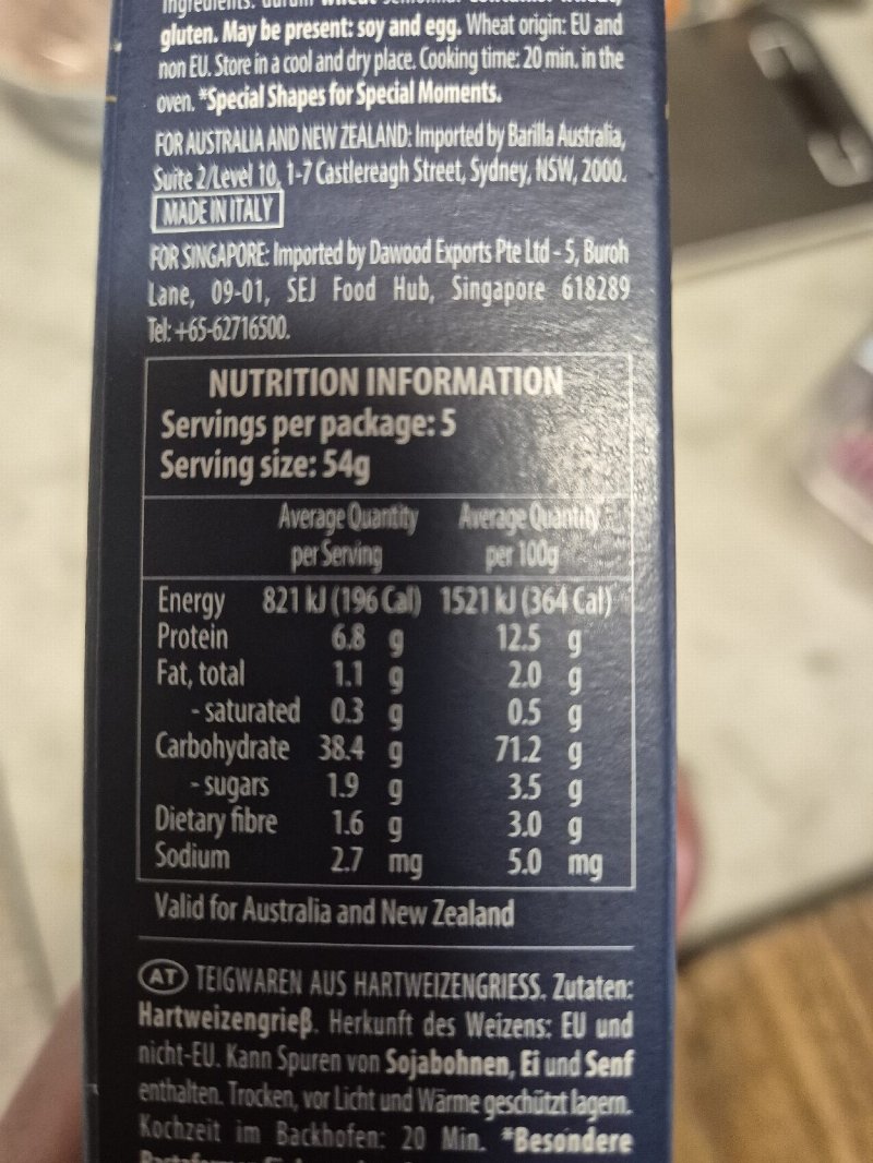 Foto da tabela nutricional