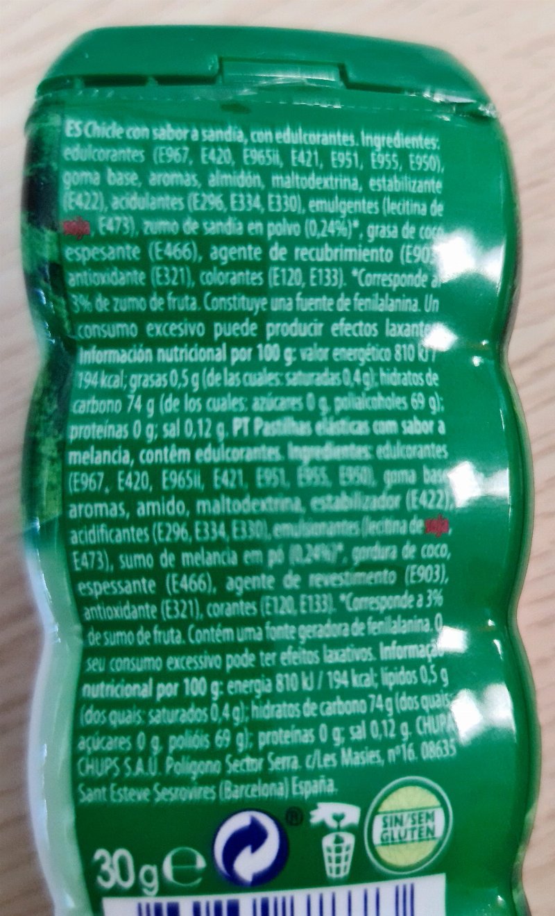 Foto da lista de ingredientes