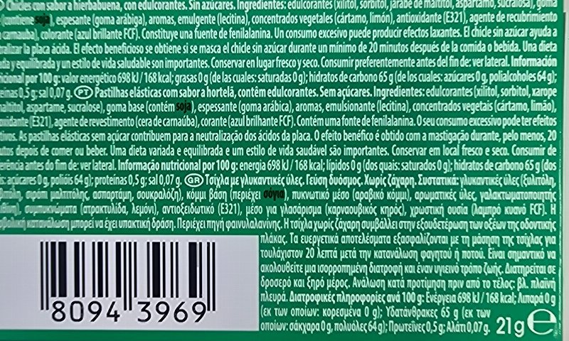 Foto da lista de ingredientes