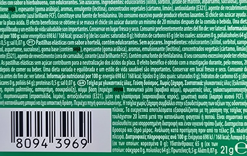 Foto da tabela nutricional