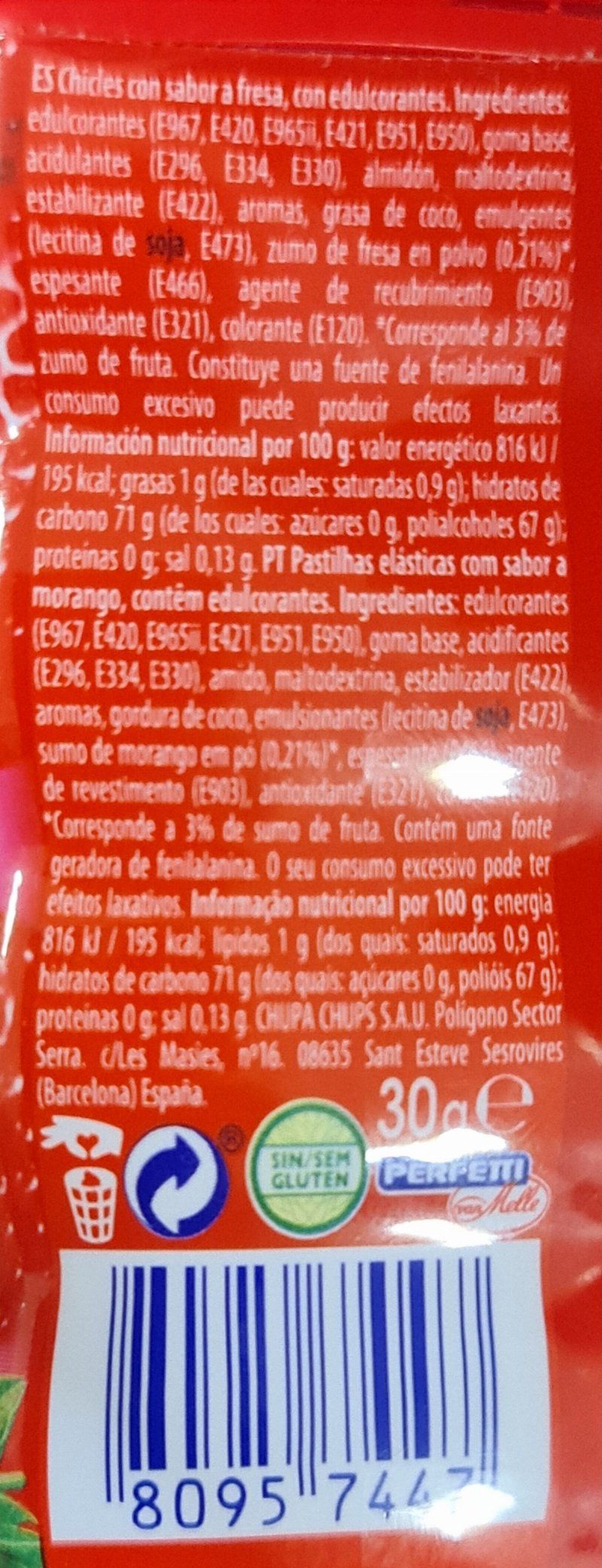 Foto da lista de ingredientes