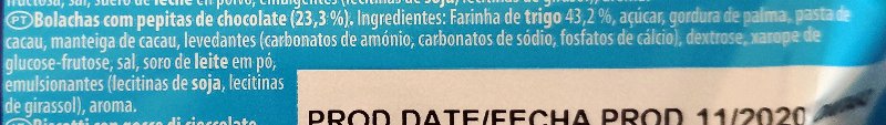 Foto da lista de ingredientes