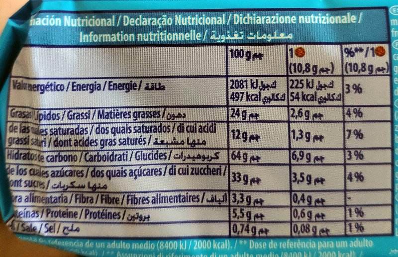 Foto da tabela nutricional