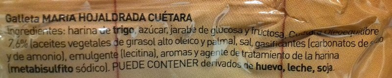 Foto da lista de ingredientes