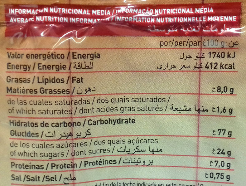 Foto da tabela nutricional