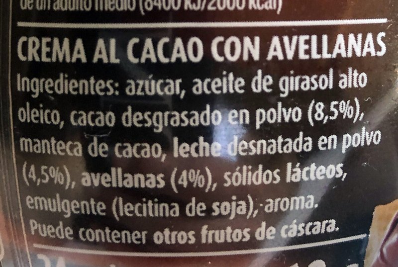 Foto da lista de ingredientes