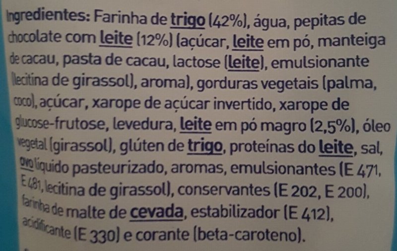 Foto da lista de ingredientes