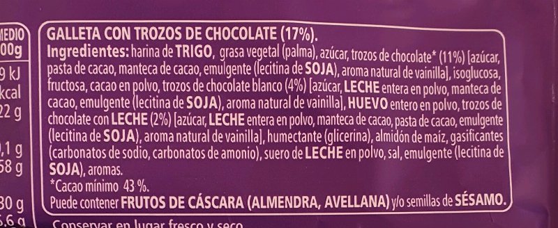 Foto da lista de ingredientes